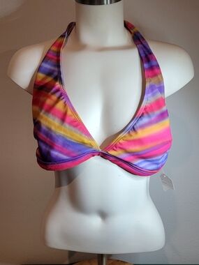 Women's Multicolor Stripe Halter Bikini Top - Pink & Purple